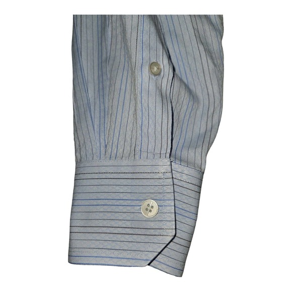 Jhane Barnes Button Up Shirt Large Men's Long Sleeve Two-Ply Blue Dress Wear - Picture 5 of 6